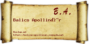 Balics Apollinár névjegykártya